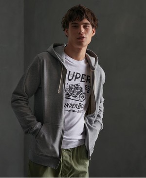 Superdry Organic Cotton Standard Label Loopback Cipzár Férfi Kapucnis Pulóver Kék/Szürke | IGWTY8274